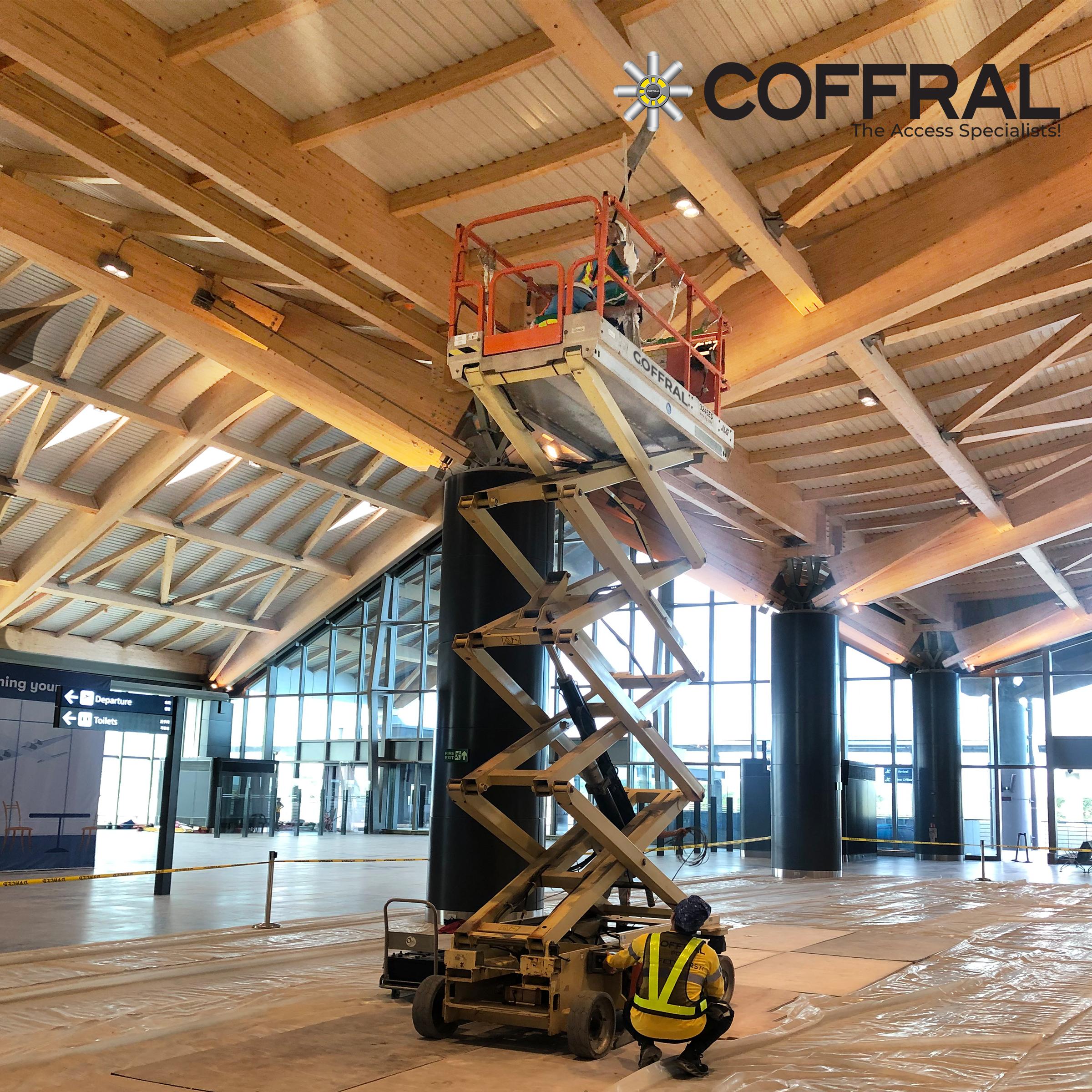 Clark International Airport terminal maintenance and annual cleaning done thanks to Coffral electric scissor lifts JLG 3246ES