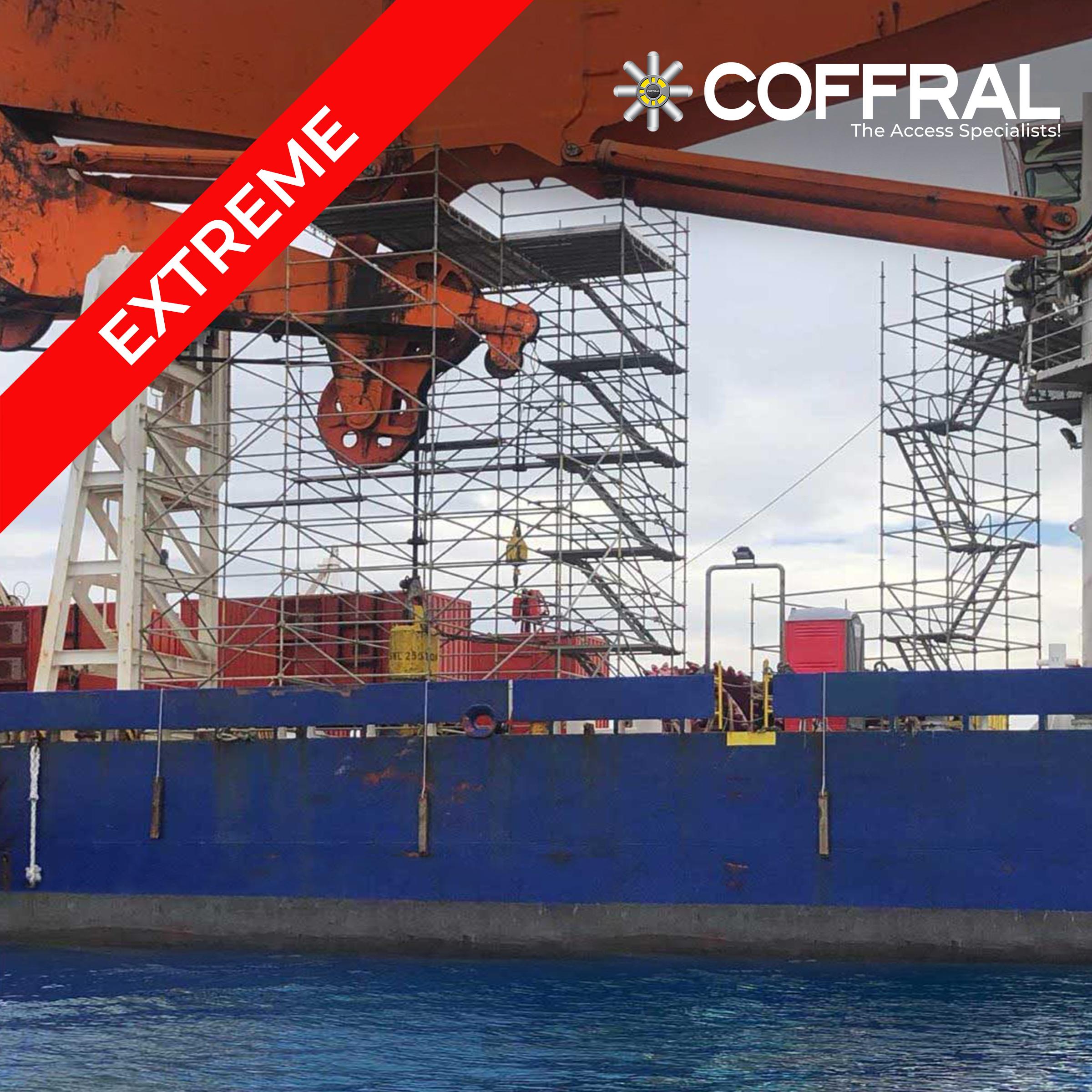 Coffral industrial Ringlock scaffold utilized offshore for gantry vessel repair in Manila bay. offshore scaffolding.
