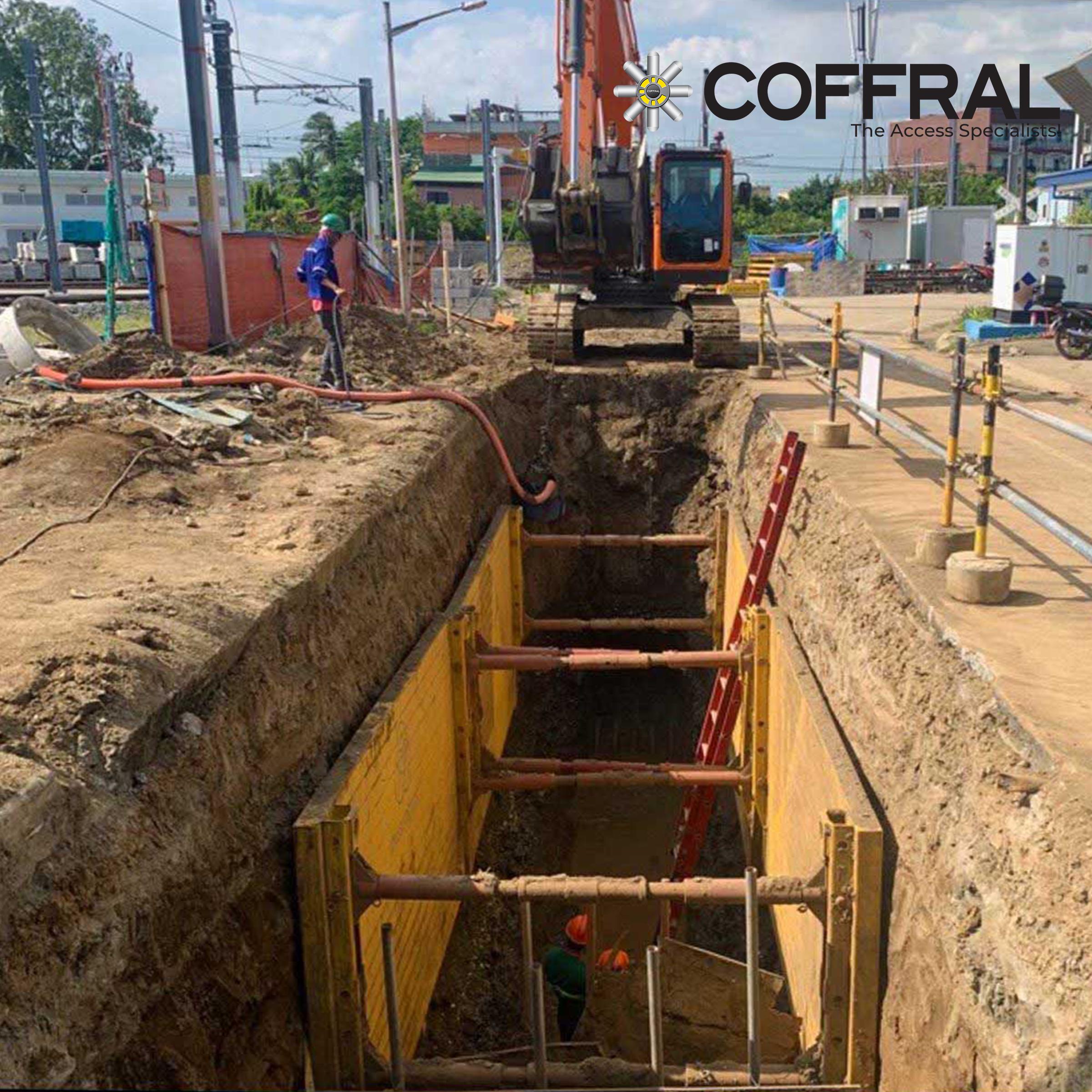 Coffral trench boxes, trench shoring system utilized for LRTA pipe laying